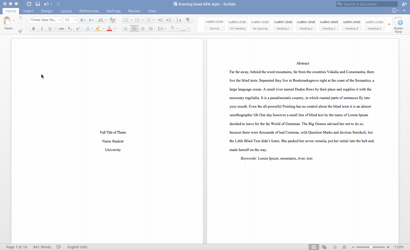 what is running head of a research paper